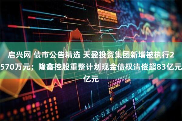 启兴网 债市公告精选 天盈投资集团新增被执行2570万元；隆鑫控股重整计划现金债权清偿超83亿元