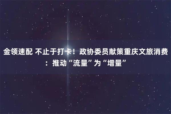 金领速配 不止于打卡！政协委员献策重庆文旅消费：推动“流量”为“增量”